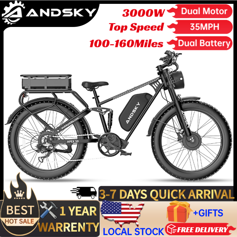 48V 1500W Rear Hub Motor With Battery - ANDSKY Apex50 AWD Electric Bike 3000W